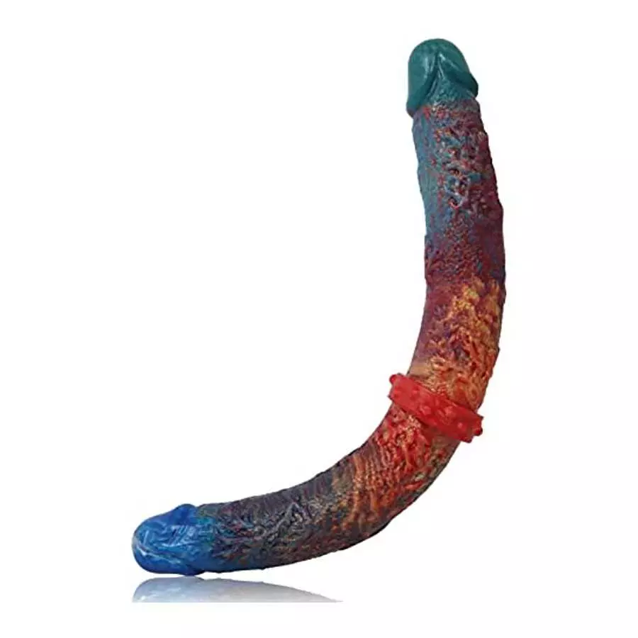 15 inches Long Double End Devil Dildo, Manual-Mixed Red Silicone Double Headed Anal Plug for Lesbian and Men and Couples