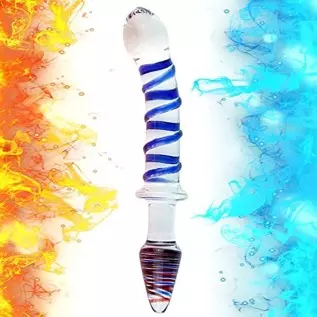 Glass Double Ended Dildo, Crystal Penis Cock Dong Anal Butt Plug Pleasure Wand with Blue Spiral for Men Women Stimulation Glass Double Ended Dildo, Crystal Penis Cock Dong Anal Butt Plug Pleasure Wand with Blue Spiral for Men Women Stimulation
