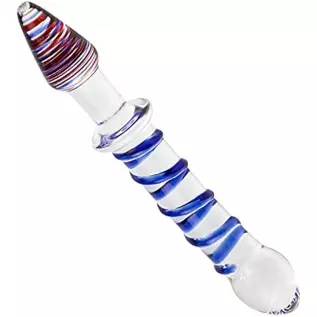 Glass Double Ended Dildo, Crystal Penis Cock Dong Anal Butt Plug Pleasure Wand with Blue Spiral for Men Women Stimulation Glass Double Ended Dildo, Crystal Penis Cock Dong Anal Butt Plug Pleasure Wand with Blue Spiral for Men Women Stimulation
