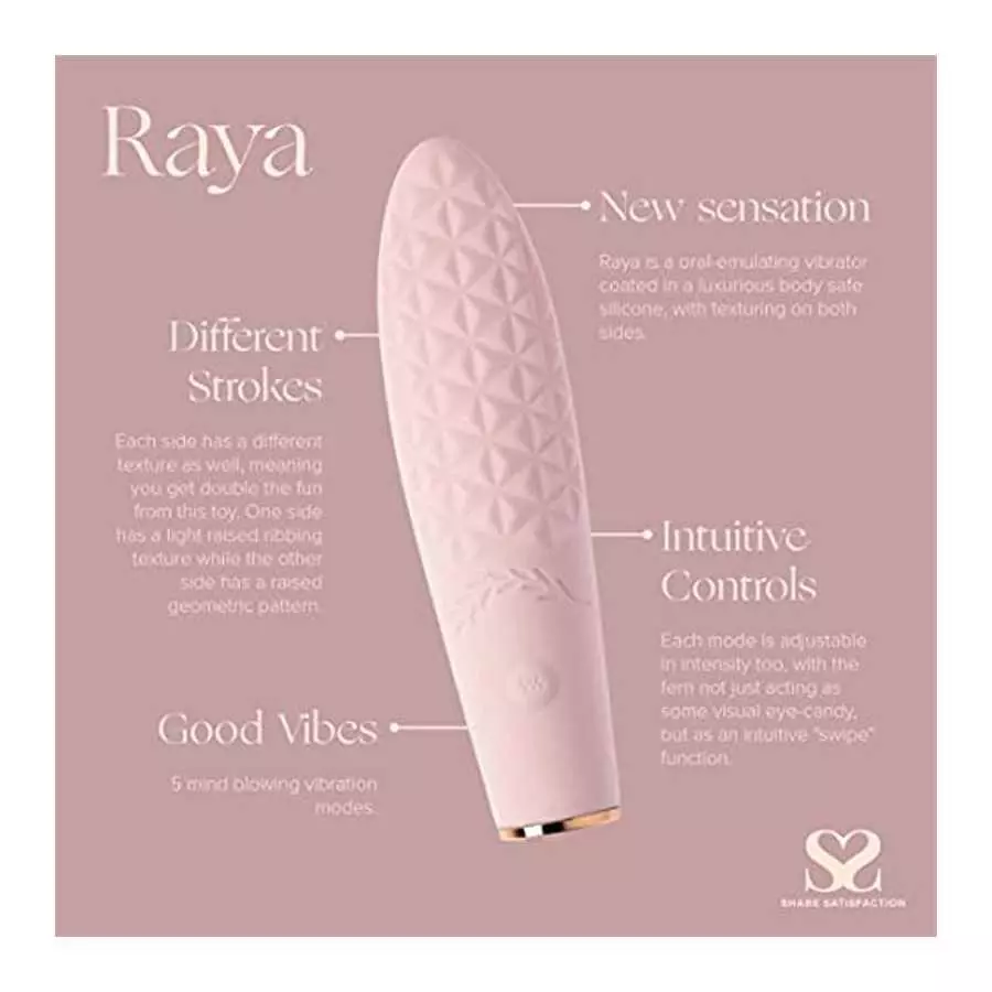 Share Satisfaction Raya - Luxury Textured Clitoral Vibrator with 10 Vibration Modes, Curved and Tapered Tip for Pinpoint Stimula