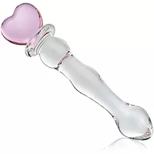 Glass Double-Ended Dildo G-Spot Stimulation Butt Plugs Anal Beads Pleasure Wand with Pink Heart Sex Factory