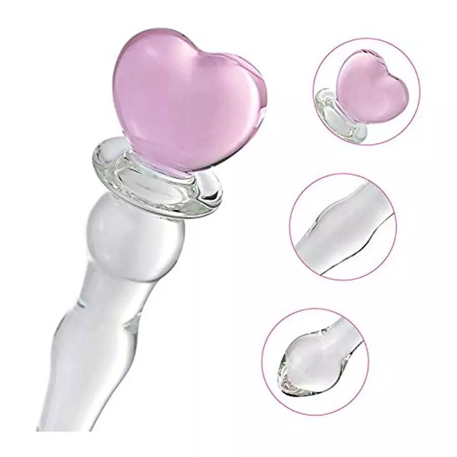 Glass Double-Ended Dildo G-Spot Stimulation Butt Plugs Anal Beads Pleasure Wand with Pink Heart Sex Factory