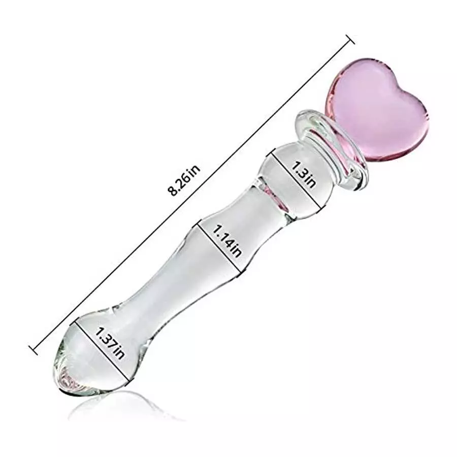 Glass Double-Ended Dildo G-Spot Stimulation Butt Plugs Anal Beads Pleasure Wand with Pink Heart Sex Factory