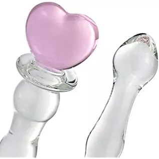 Glass Double-Ended Dildo G-Spot Stimulation Butt Plugs Anal Beads Pleasure Wand with Pink Heart Sex Factory Glass Double-Ended Dildo G-Spot Stimulation Butt Plugs Anal Beads Pleasure Wand with Pink Heart Sex Factory