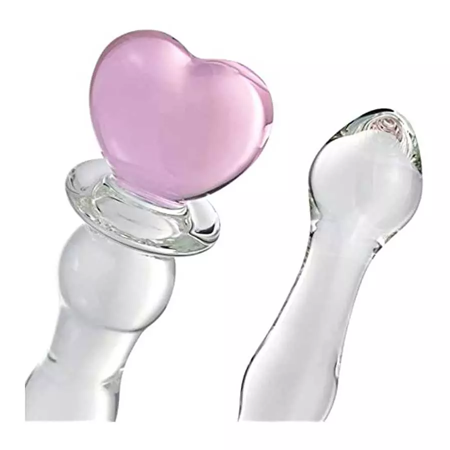 Glass Double-Ended Dildo G-Spot Stimulation Butt Plugs Anal Beads Pleasure Wand with Pink Heart Sex Factory