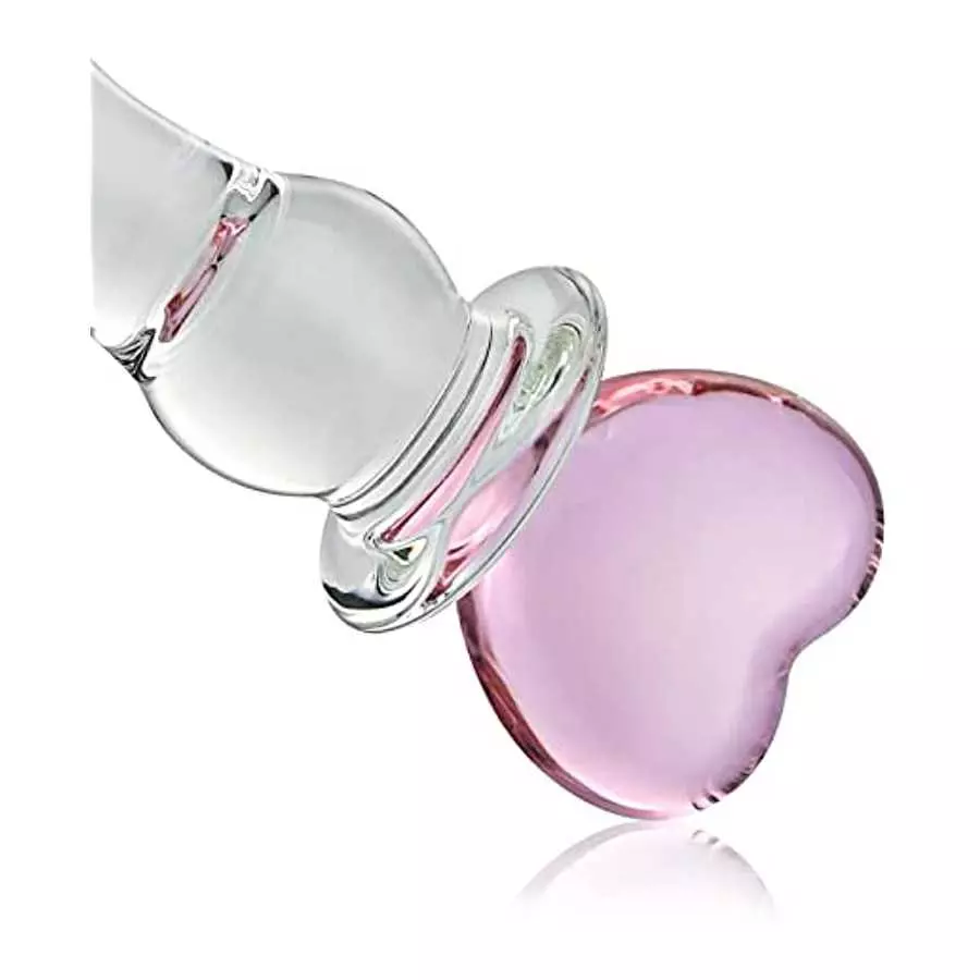 Glass Double-Ended Dildo G-Spot Stimulation Butt Plugs Anal Beads Pleasure Wand with Pink Heart Sex Factory