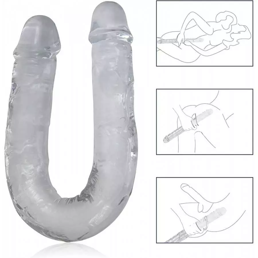 FST Double-Ended Double Head Simulation Dildo Transparent Crystal Anal Sex Toy Vulva-anal Universal Orgasm Masturbation Device S