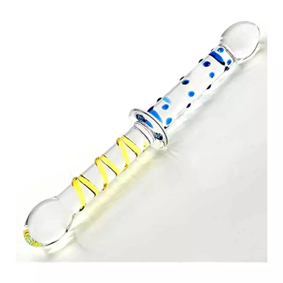 MEBAULT Glass Dildo Thruster Double Ended Dildo with Pleasure Nubs & Spiral Texture G-spot Wand Anal Plug Butt Plug Prostate Mas