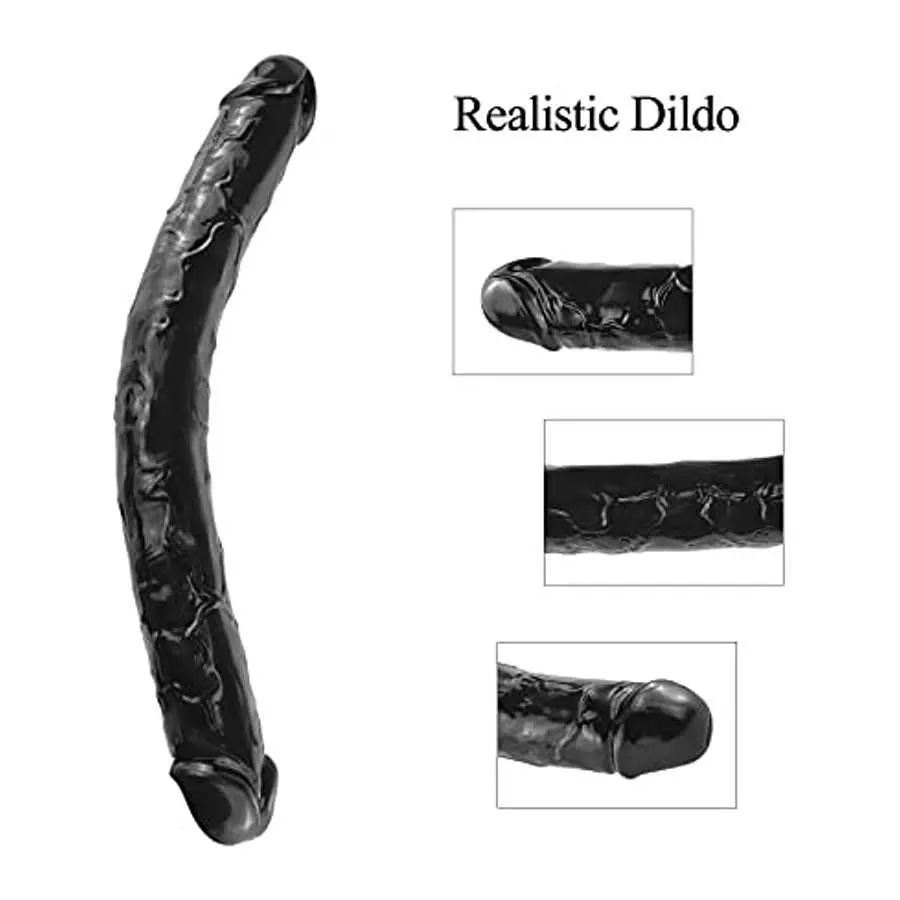 Lestesy 13.4x1.5 in Double-Ended Dildo,Flexible Long Black Dildo Adult Sex Toys for Lesbian Women