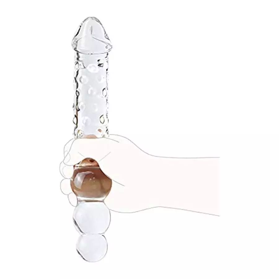 FST Super Big 11.6 Inch Transparent Crystal Penis Double Head Glass Dildo with 3 Big Beads Female Masturbation G-spot Stimulate