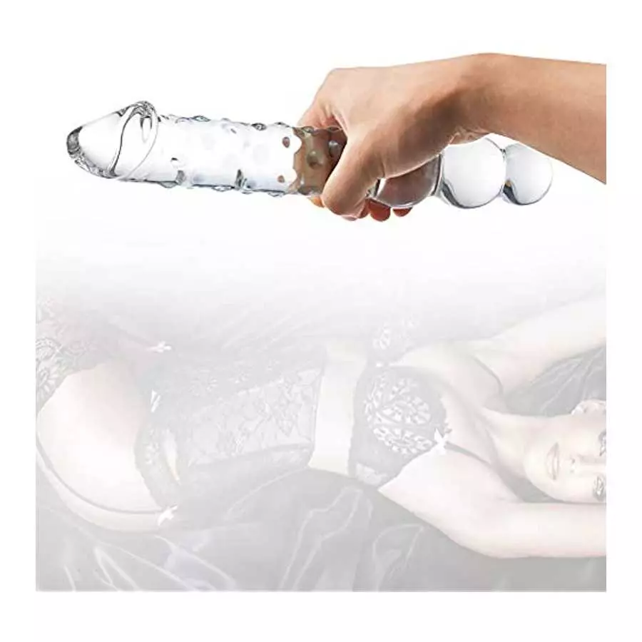 FST Super Big 11.6 Inch Transparent Crystal Penis Double Head Glass Dildo with 3 Big Beads Female Masturbation G-spot Stimulate