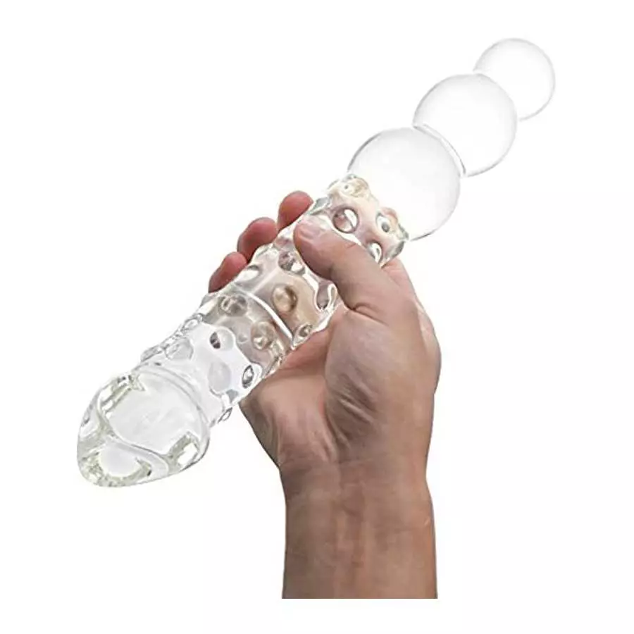 FST Super Big 11.6 Inch Transparent Crystal Penis Double Head Glass Dildo with 3 Big Beads Female Masturbation G-spot Stimulate