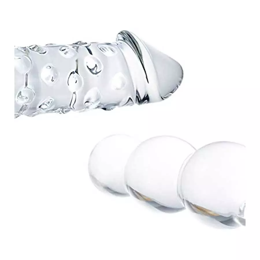 FST Super Big 11.6 Inch Transparent Crystal Penis Double Head Glass Dildo with 3 Big Beads Female Masturbation G-spot Stimulate