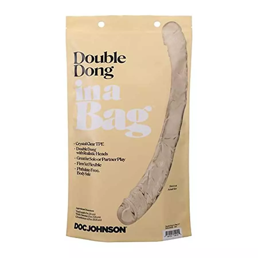 Doc Johnson Double Dong in A Bag - 13 inch - Total Length: 13 in. (33 cm), Width/Diameter: 1.5 in. (3.8 cm), Crystal Clear TPE