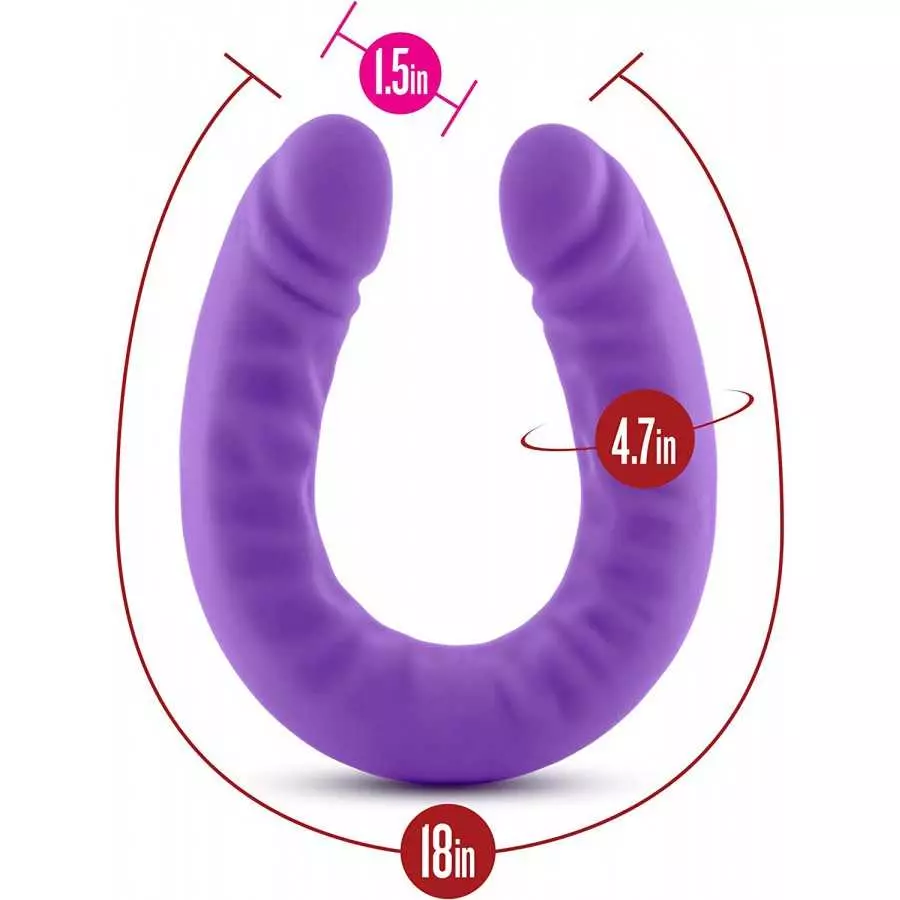 Blush Ruse - 18 Inch Long - Soft Body Safe Puria Silicone Double Dong - Slim 1.5" Curved Dildo - with Ultrasilk for A Satiny Fee