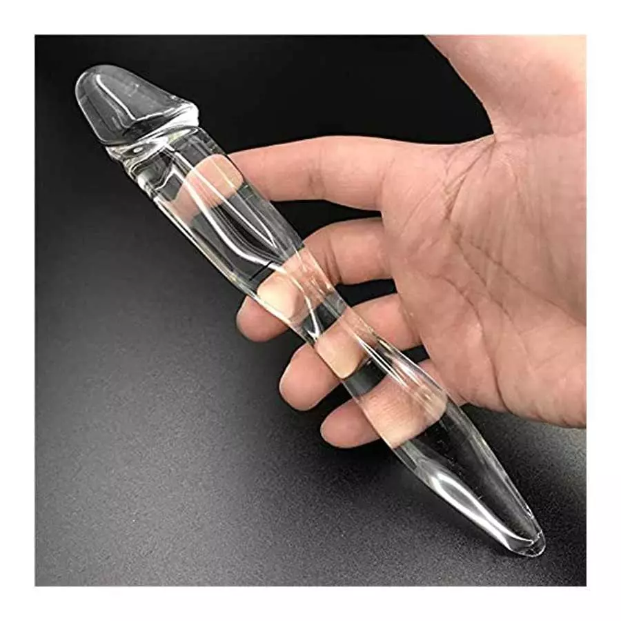 Yaminkc Glass Dildo Smooth Realistic Penis Anal Plug Glass Penis Double-Ended Use Massager Crystal