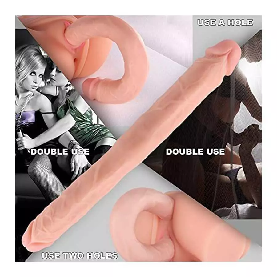 14.96 Inch Double-Ended Dildo & 10 Inch Realistic Dildo with Suction Cup Flexible Double Dong with Curved Shaft for Vaginal G-sp