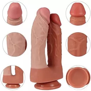 Double-Ended Dildo Silicone Sex Toy, Realistic 8.46" Double Sided Dildos with Strong Suction Cups Flexible Adult Sex Toy for Men