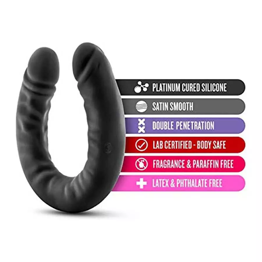 Blush Ruse Platinum Cured Ultrasilk Puria Silicone Double Headed Dildo - 18 Inch Curved Realistic DP Double Penetration Dildo fo