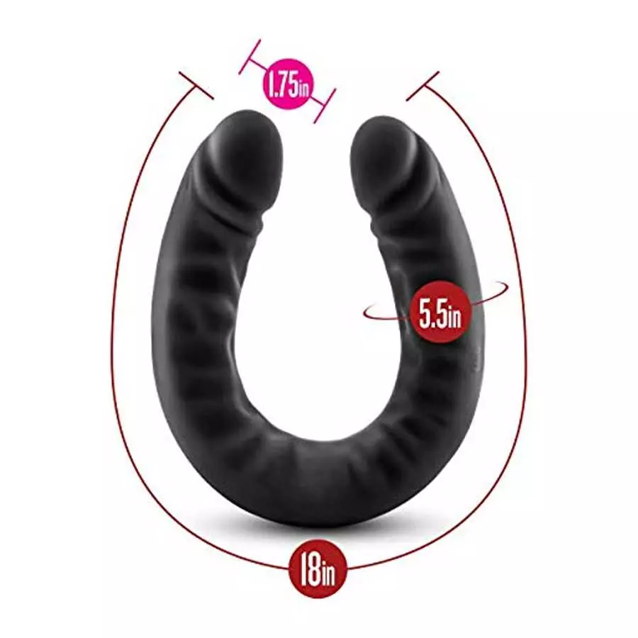 Blush Ruse Platinum Cured Ultrasilk Puria Silicone Double Headed Dildo - 18 Inch Curved Realistic DP Double Penetration Dildo fo