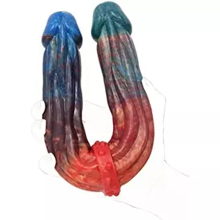 13 inches Long Double End Devil Dildo, Body-Safe Red&Cyan Silicone Double Headed Anal Butt Plug Sex Toy Penetration Dual Dong fo
