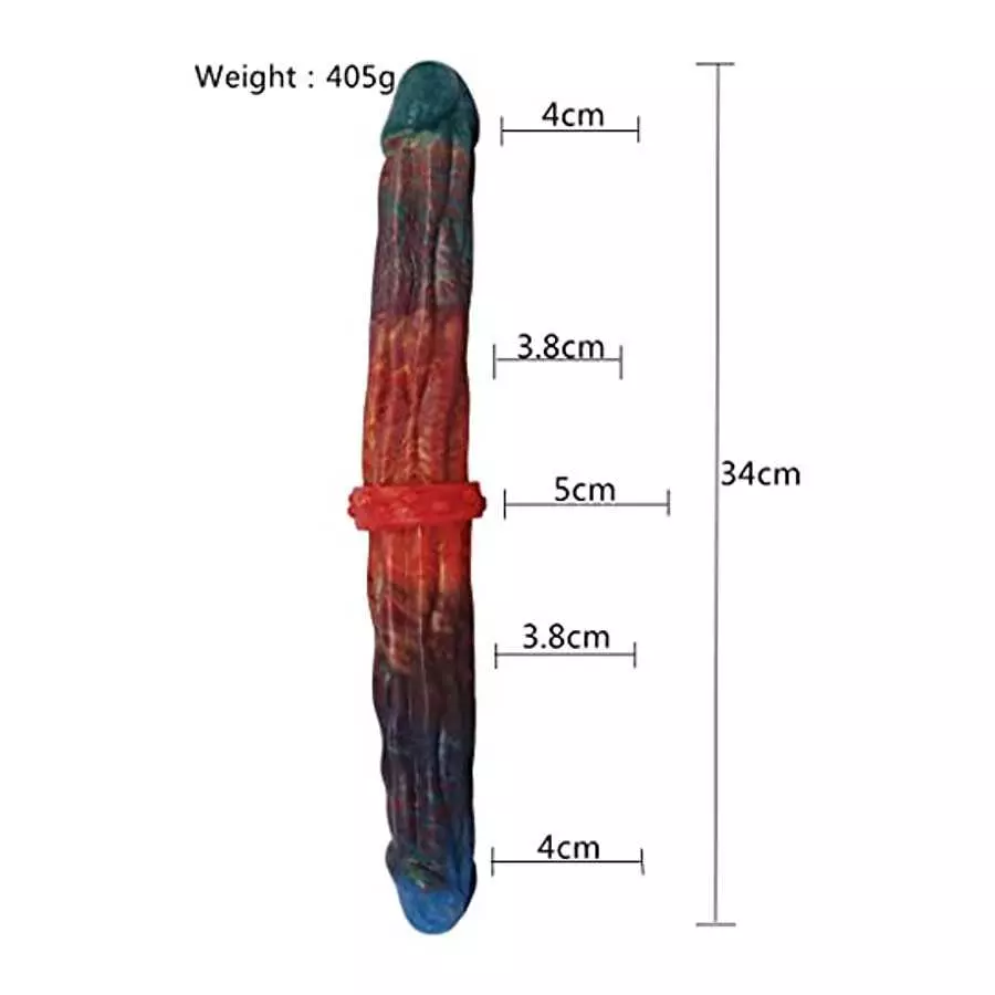 13 inches Long Double End Devil Dildo, Body-Safe Red&Cyan Silicone Double Headed Anal Butt Plug Sex Toy Penetration Dual Dong fo