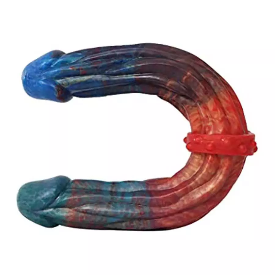 13 inches Long Double End Devil Dildo, Body-Safe Red&Cyan Silicone Double Headed Anal Butt Plug Sex Toy Penetration Dual Dong fo