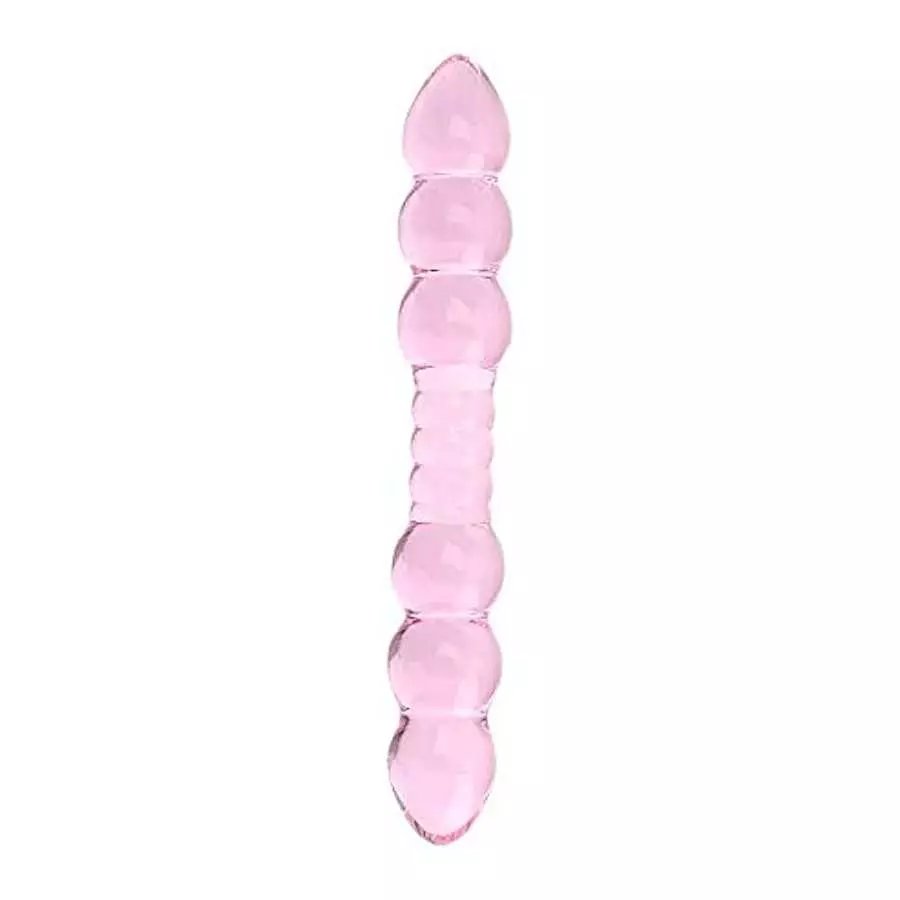 Remeonight Pink Double Ended Glass Dildo Pleasure Wand Crystal Penis Glass Anal Bead Plug Sex Toy for Male Female Masturbation