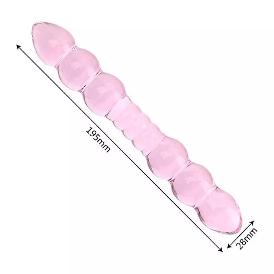 Remeonight Pink Double Ended Glass Dildo Pleasure Wand Crystal Penis Glass Anal Bead Plug Sex Toy for Male Female Masturbation