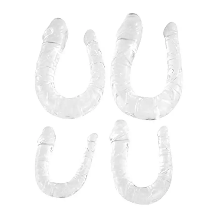 Small Double Dildo Crystal Jelly Realistic Anal Long Dildo Penis with Veins and Glans Adult Sex Toys for Women/Men/Lesbian (S)