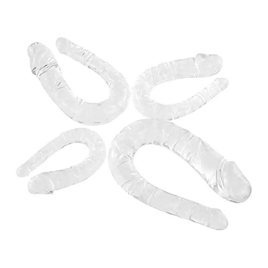 Small Double Dildo Crystal Jelly Realistic Anal Long Dildo Penis with Veins and Glans Adult Sex Toys for Women/Men/Lesbian (S)