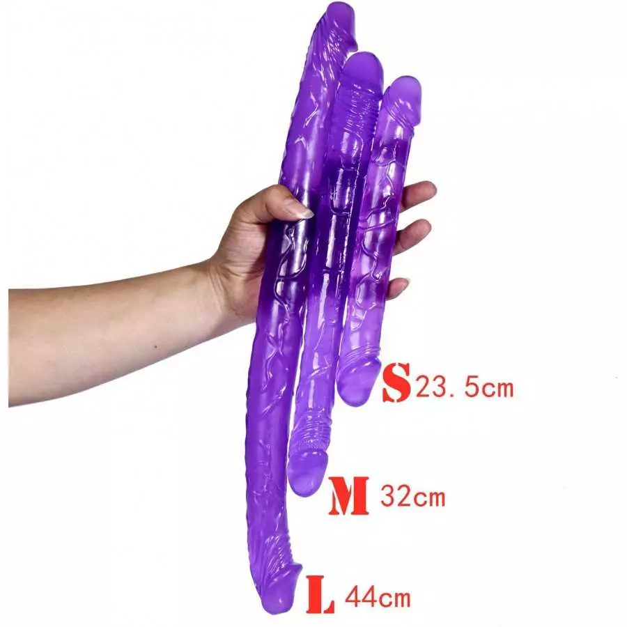 Lesbians Sex Toy Double-Ended Dildo Flexible Realistic Silicone Jelly Dildos Dong G-Spot Stimulator Hands- Play Penis (L, 03-Tra