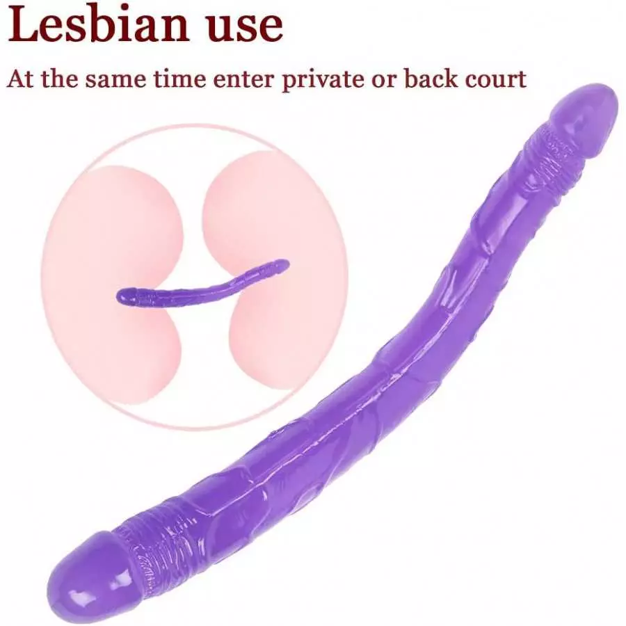 Lesbians Sex Toy Double-Ended Dildo Flexible Realistic Silicone Jelly Dildos Dong G-Spot Stimulator Hands- Play Penis (L, 03-Tra