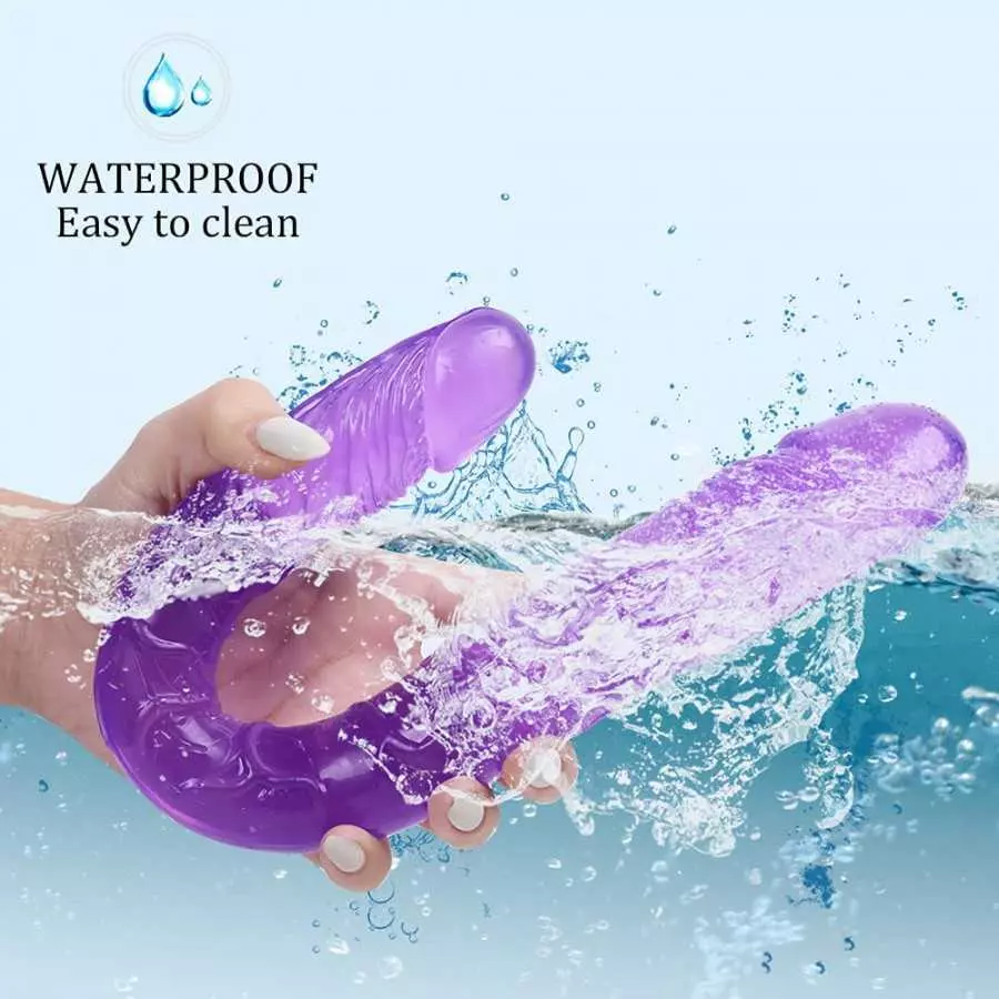 Lesbians Sex Toy Double-Ended Dildo Flexible Realistic Silicone Jelly Dildos Dong G-Spot Stimulator Hands- Play Penis (L, 03-Tra