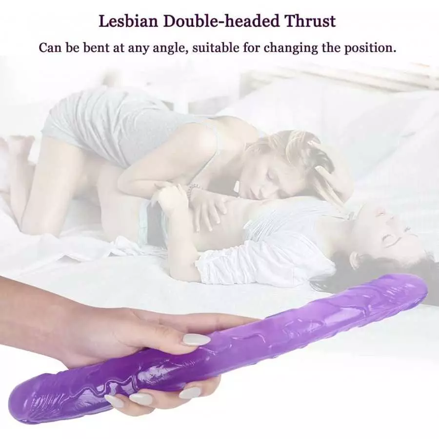 Lesbians Sex Toy Double-Ended Dildo Flexible Realistic Silicone Jelly Dildos Dong G-Spot Stimulator Hands- Play Penis (L, 03-Tra