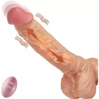 8.6" Thrusting Dildo Vibrator with Vibrating and Heating, Realistic Telescopic Penis for G-spot Stimulation, Remote Control Auto