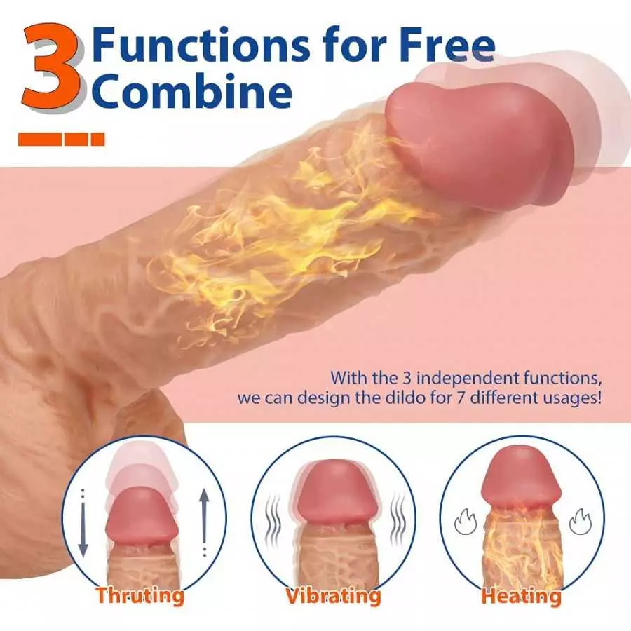 8.6" Thrusting Dildo Vibrator with Vibrating and Heating, Realistic Telescopic Penis for G-spot Stimulation, Remote Control Auto