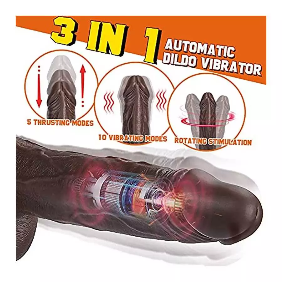 Thrusting Dildo Vibrator Sex Toy with 5 Powerful Thrusting Speeds&10 Vibrations, Black Realistic Vibrating Dildos for G-spot and