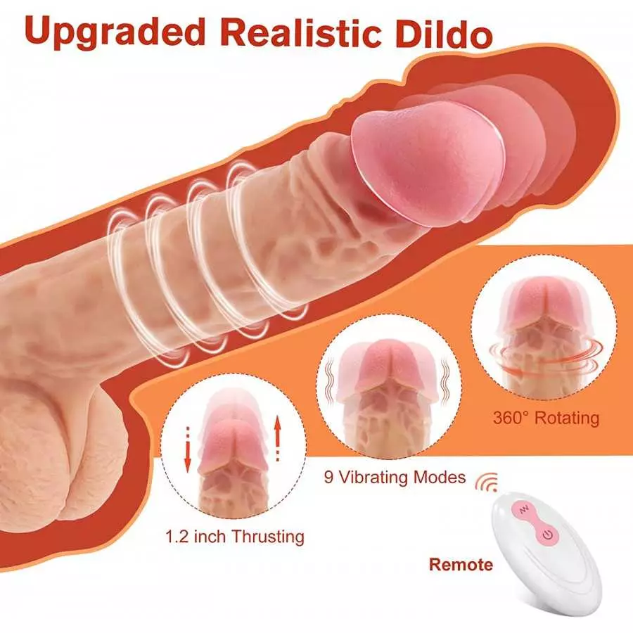 Thrusting Black Realistic Dildo Sex Toy for Women with 8 Vibrating Modes for G Spot Clitoral Anal Stimulation, Adorime Silicone