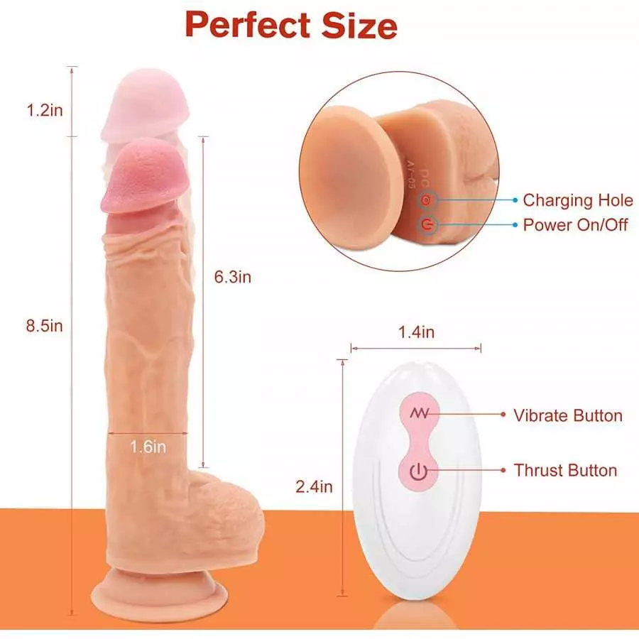 Thrusting Black Realistic Dildo Sex Toy for Women with 8 Vibrating Modes for G Spot Clitoral Anal Stimulation, Adorime Silicone