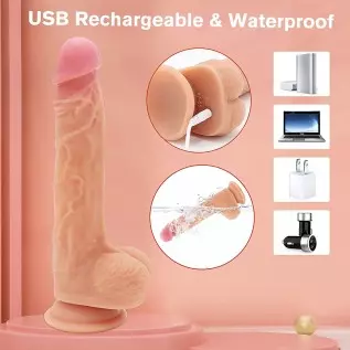 Thrusting Black Realistic Dildo Sex Toy for Women with 8 Vibrating Modes for G Spot Clitoral Anal Stimulation, Adorime Silicone
