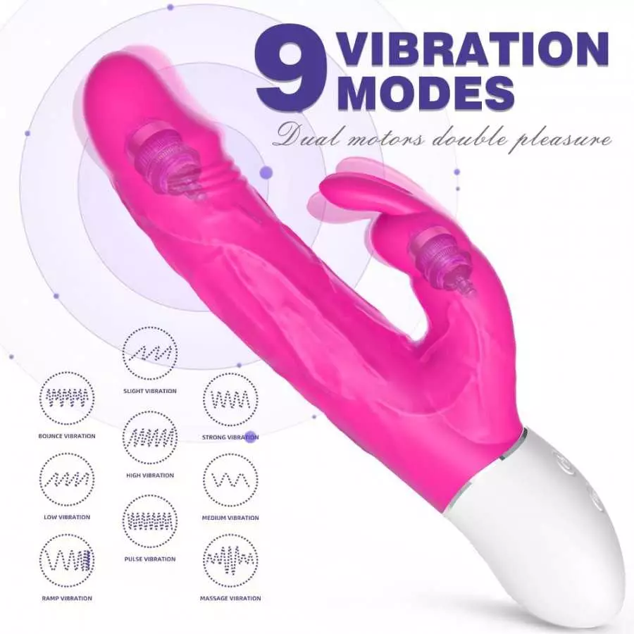 Realistic Rabbit Vibrator with Bunny Ears for G-spot Clitoris Stimulation, Waterproof Rechargeable Dildo Vibrator with 9 Strong