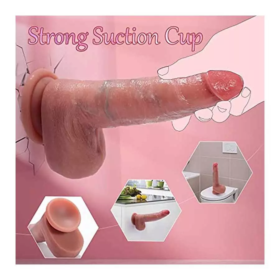 Realistic Dildos for Beginners, Soft Silicone Dildo with Strong Suction Cup for Hands-Free Play, 7.3 Inch Lifelike Dildo with Ba