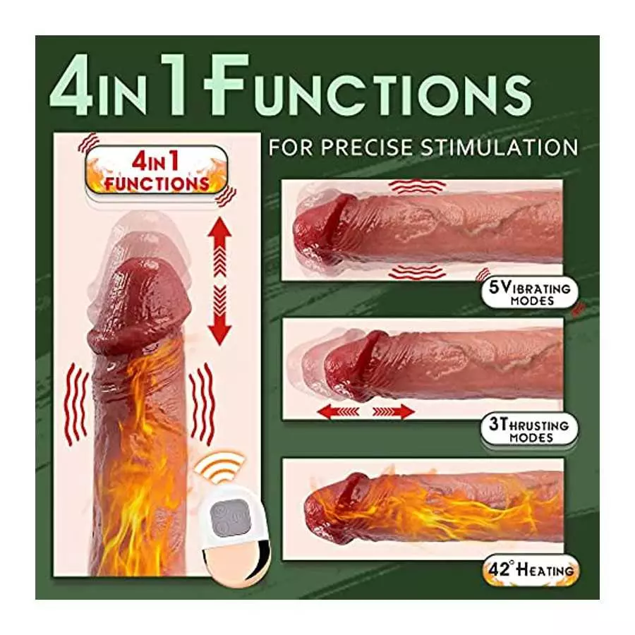4 in 1 Thrusting Dildo Vibrator with Rotating and Heating, G-spot Dildos for Vagina and Anal Stimulation with 3 Thrust & 5 Vibra