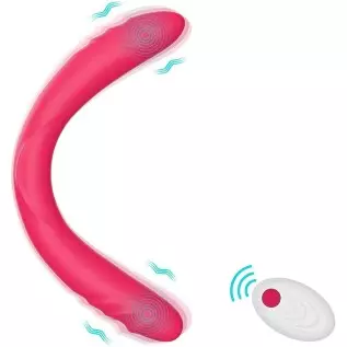 Realistic Double-Ended Vibrating G-spot Dildo Vibrator - Adorime 14.8Inch Strapless Wireless Silicone Massager for Women, Rechar