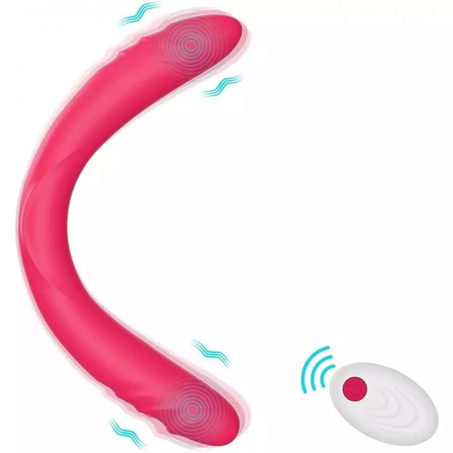 Realistic Double-Ended Vibrating G-spot Dildo Vibrator - Adorime 14.8Inch Strapless Wireless Silicone Massager for Women, Rechar