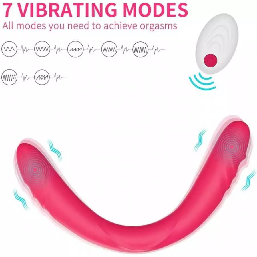 Realistic Double-Ended Vibrating G-spot Dildo Vibrator - Adorime 14.8Inch Strapless Wireless Silicone Massager for Women, Rechar