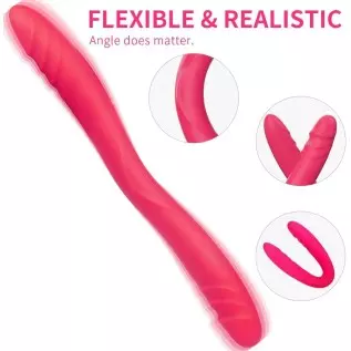Realistic Double-Ended Vibrating G-spot Dildo Vibrator - Adorime 14.8Inch Strapless Wireless Silicone Massager for Women, Rechar