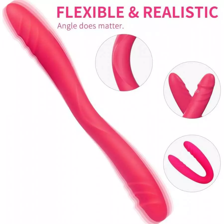 Realistic Double-Ended Vibrating G-spot Dildo Vibrator - Adorime 14.8Inch Strapless Wireless Silicone Massager for Women, Rechar
