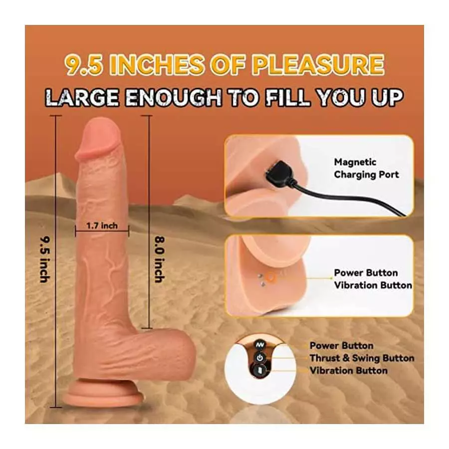 9.5" Thrusting Dildo Vibrator for Women - Huge Realistic Vibrating Dildo with 5 Thrusting Swing Modes 7 Vibrations, Strap On Dil
